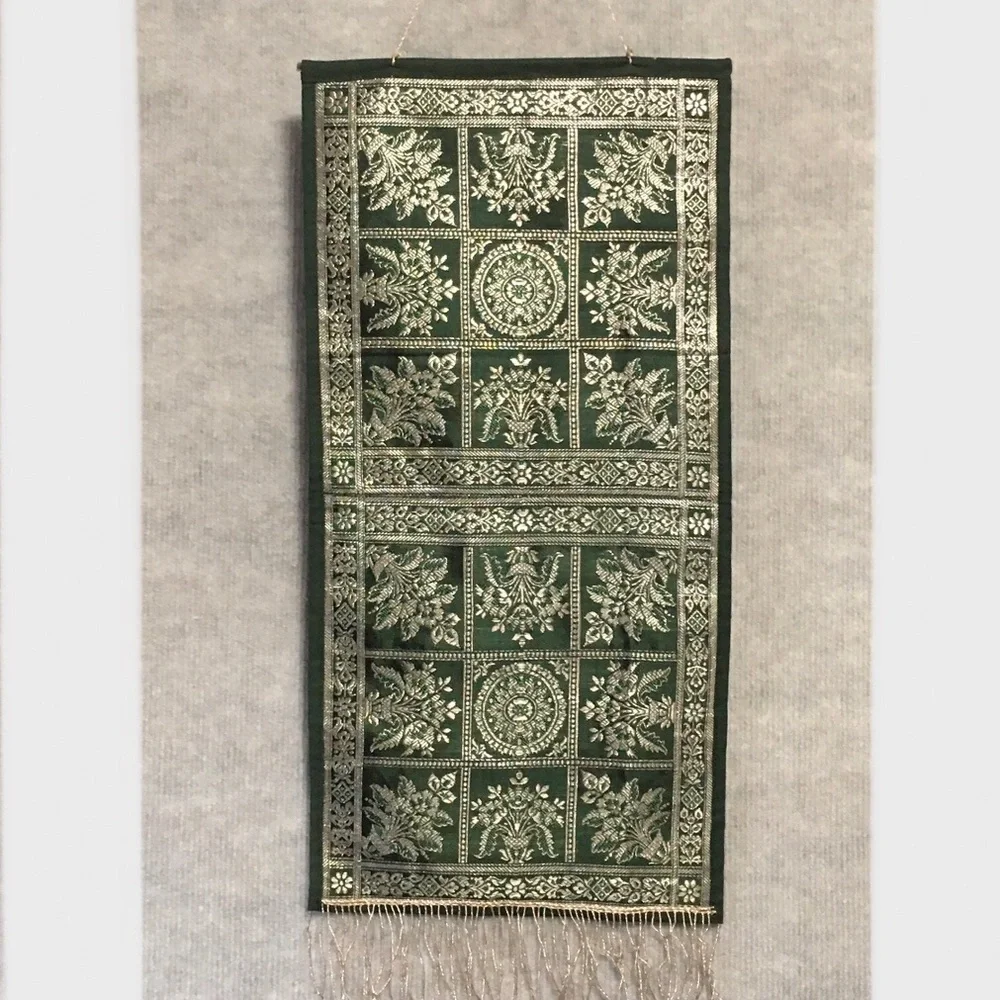 Tapestry Wall Hanging Brocade Green Tan Silky metallic embroidery …